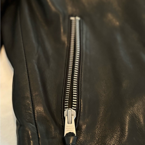 All Saints Black Leather Bomber Jacket with zippers - Picture 10 of 10